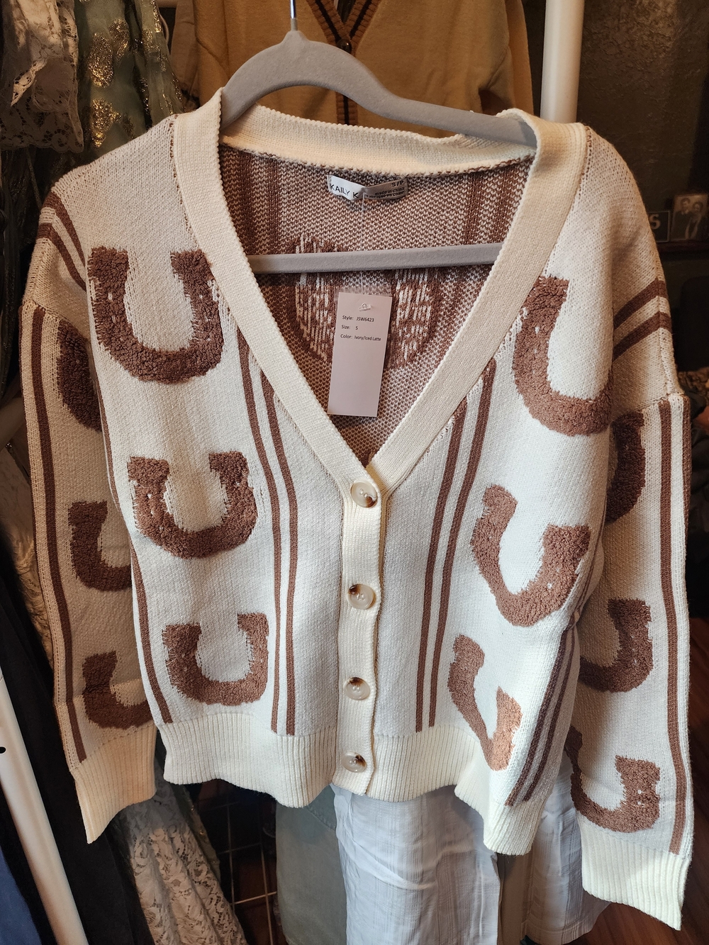 Cream & Brown Textured V-Neck Cardigan